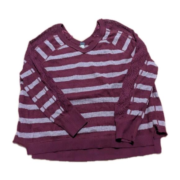 Free People M TUNIC SWEATER SHIRT TOP $88 Retail Maroon Stripes - Picture 1 of 6